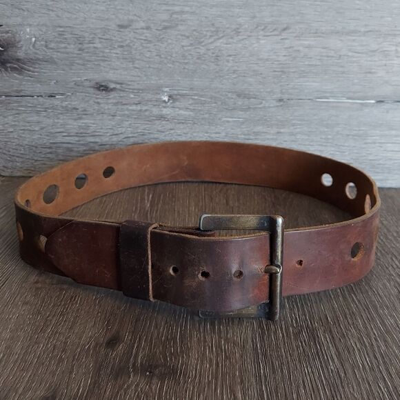 Vintage Perforated Cutwork Leather Belt 44.5" Long - Picture 1 of 7